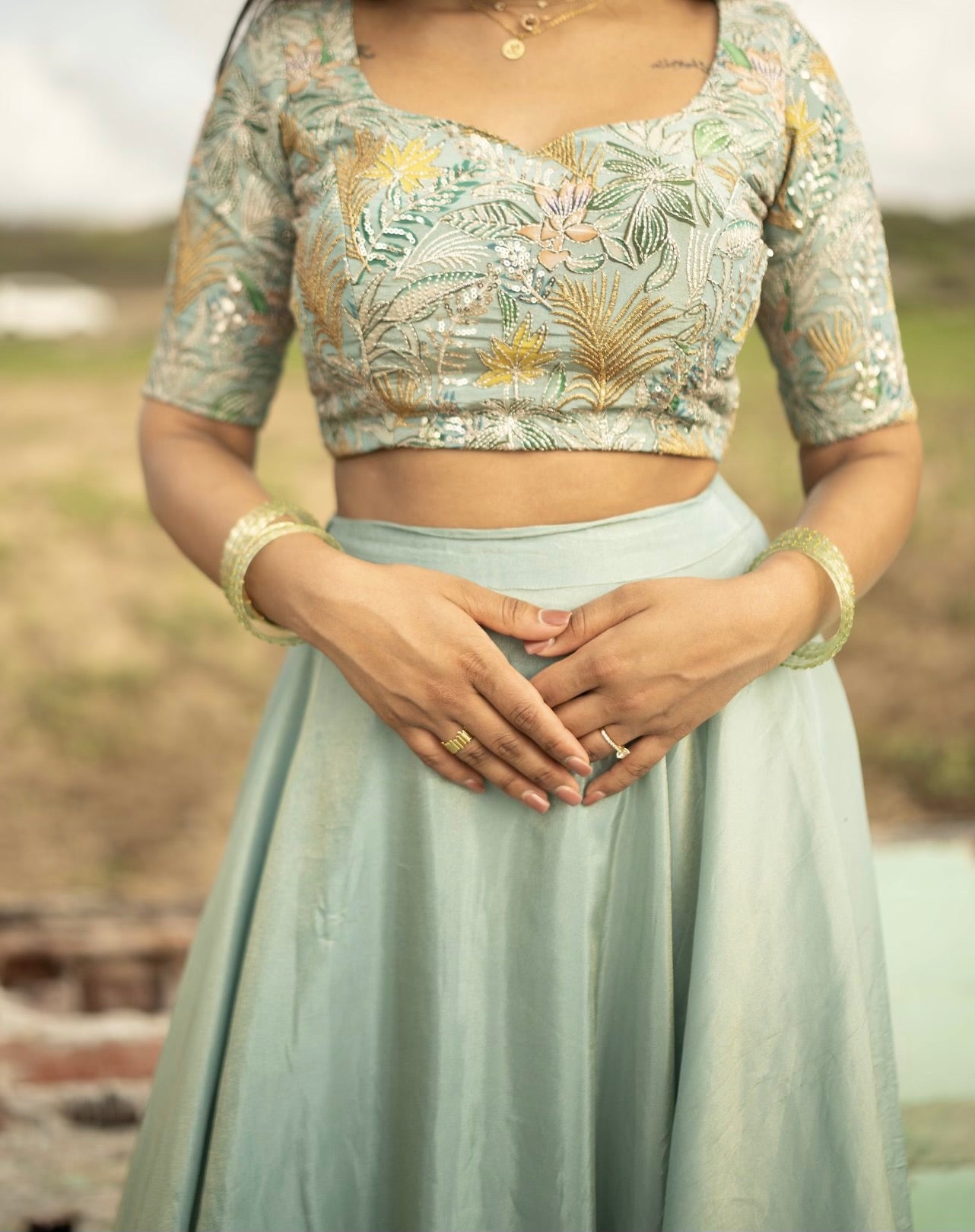 Lehenga set with intricate floral embroidery