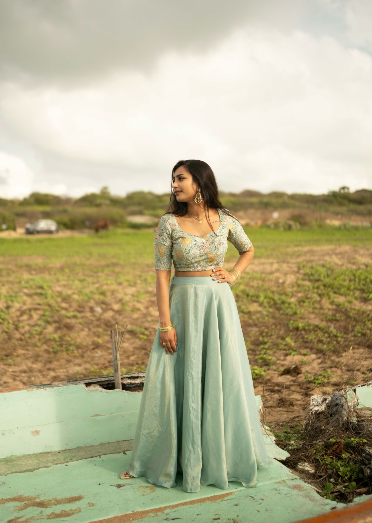 Lehenga set with intricate floral embroidery